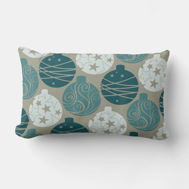 Fun Retro Blue Grey Christmas Ornaments Design Lumbar Cushion (Front)
