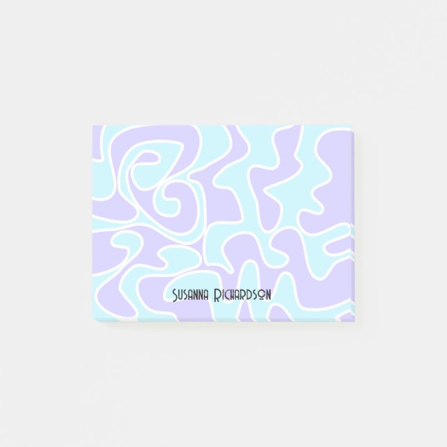 Fun Retro Blue Lavender Custom Name Post-it Post-it Notes (Front)