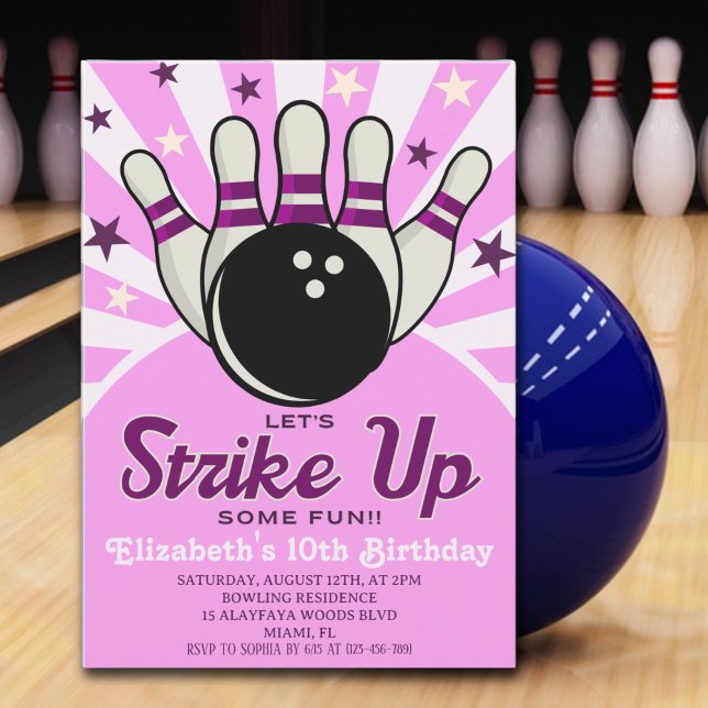 Fun Retro Bowling Birthday Girl Party  Invitation (Creator Uploaded)