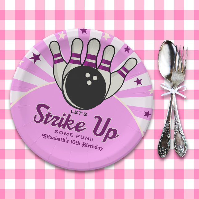 Fun Retro Bowling Birthday Girl Party Paper Plate (Creator Uploaded)