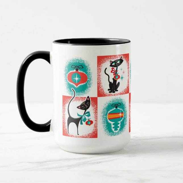 Fun Retro Cats Christmas Christmas Coffee Mug (Left)