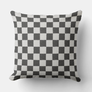 Fun Retro Checkerboard Pattern Black and White Cushion