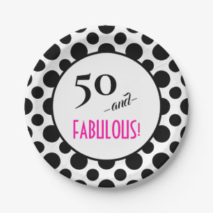 Fun Retro Chic Polka Dot 50 and FABULOUS! Birthday Paper Plate