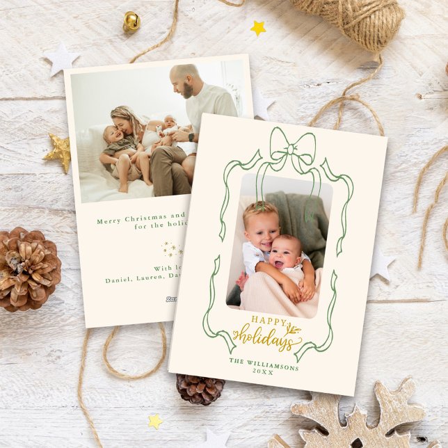 Fun Retro Christmas Bow Family Photo Happy Holiday Card (Creator Uploaded)