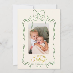 Fun Retro Christmas Bow Family Photo Happy Holiday Card
