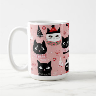 Fun Retro Christmas Cats on Pink Mug