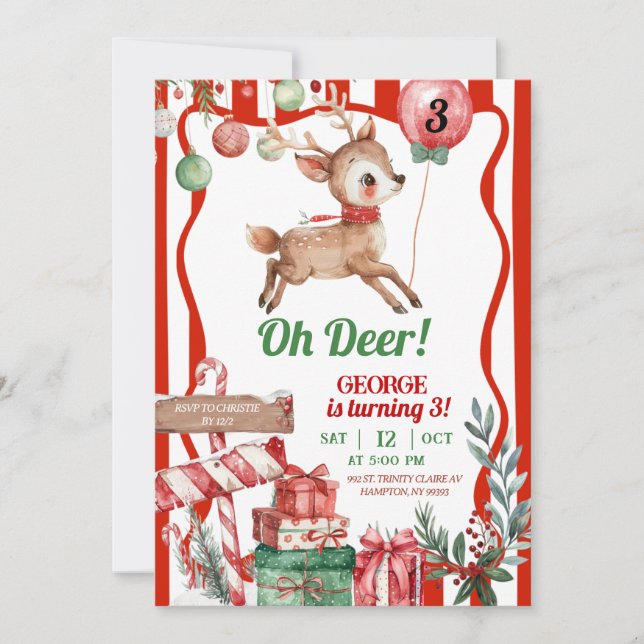 Fun Retro Christmas Deer Birthday Invitation (Front)
