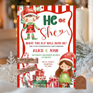 Fun Retro Christmas Elves Gender Reveal Invitation