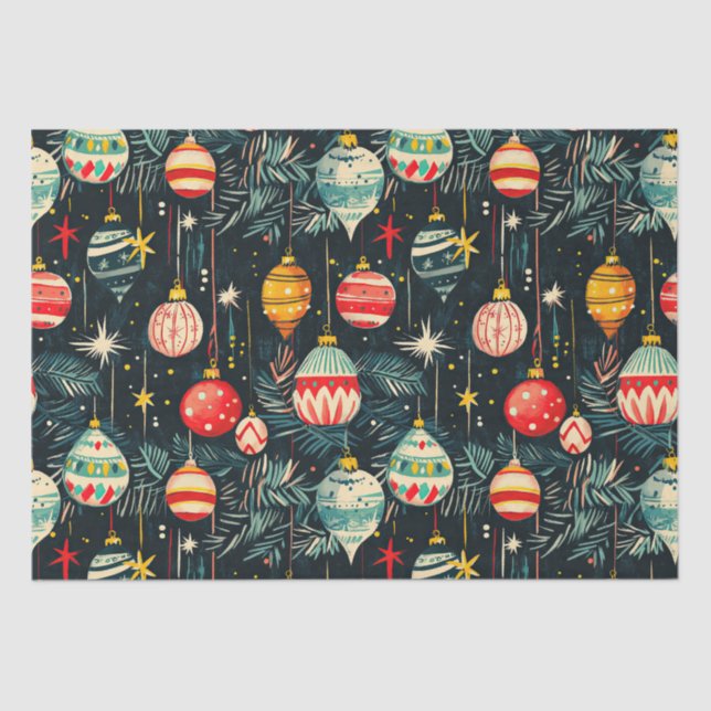 Fun Retro Christmas Tree Ornaments Tissue Paper (Front)
