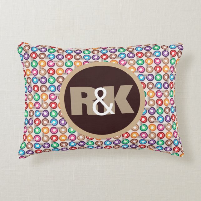Fun Retro Circles w/Couples Monograms Decorative Cushion (Front)