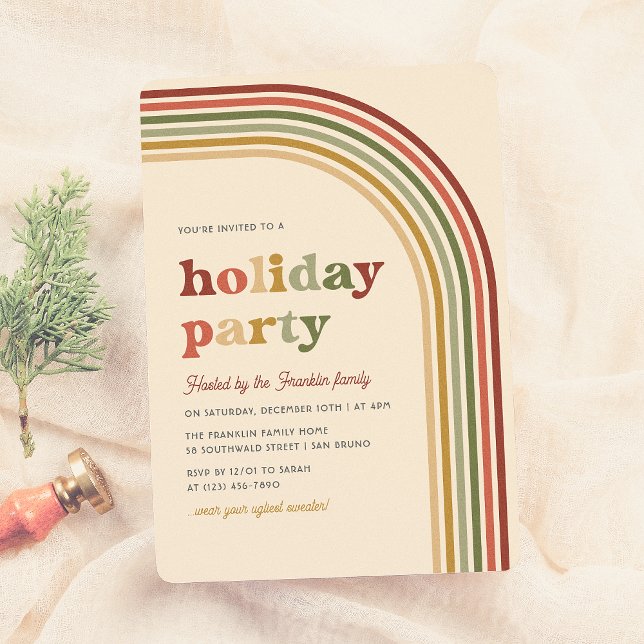 Fun Retro Colourful Arch Christmas Holiday Party Invitation (Creator Uploaded)