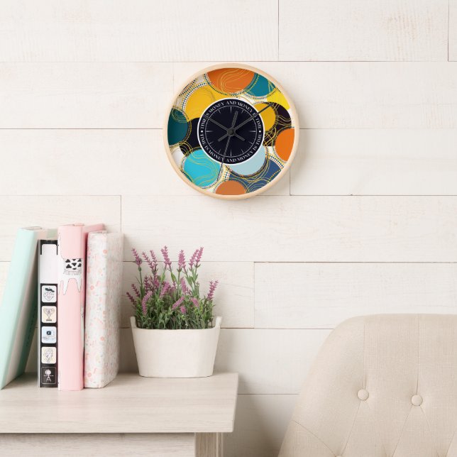 Fun Retro Colourful Geo Abstract Time is Money Clock (Reading Room)