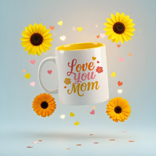 Fun Retro Colourful Love You Mum Typography Two-Tone Coffee Mug