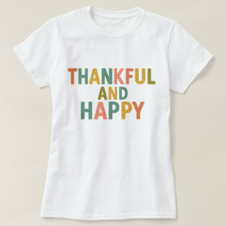 Fun Retro Colourful Pattern Thankful and Happy T-Shirt