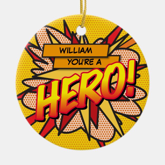 Fun Retro Comic Book HERO Photo Ceramic Ornament (Front)