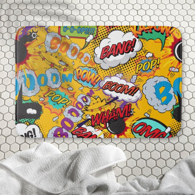Fun Retro Comic Book Pop Art Explosions Bath Mat (Creator Uploaded)