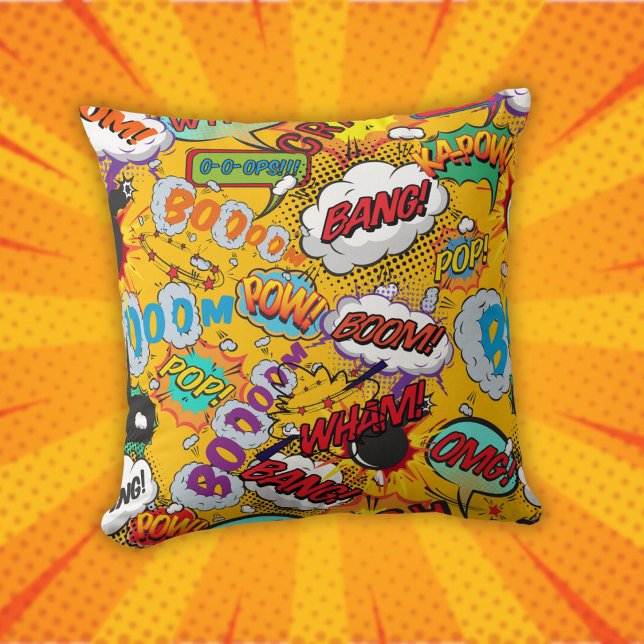 Fun Retro Comic Book Pop Art Shout Outs Cushion (Fun Retro Comic Book Pop Art Shout Outs Throw Pillow)
