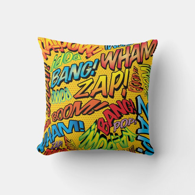 Fun Retro Comic Book Pop Art Sounds Cushion (Front)