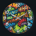 Fun Retro Comic Book Pop Art Sounds Large Clock<br><div class="desc">Fun trendy superhero comic book pop clocks that are sure to add a splash of colour to a range of rooms around your home or office. An ideal way to treat yourself or someone that you know with these cool, unique comic con designer clocks. Why not add some zap pow...</div>