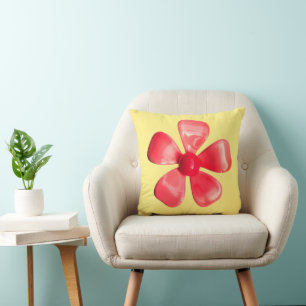 Fun Retro Flower on Butter Yellow Happy Hippie 60s Cushion