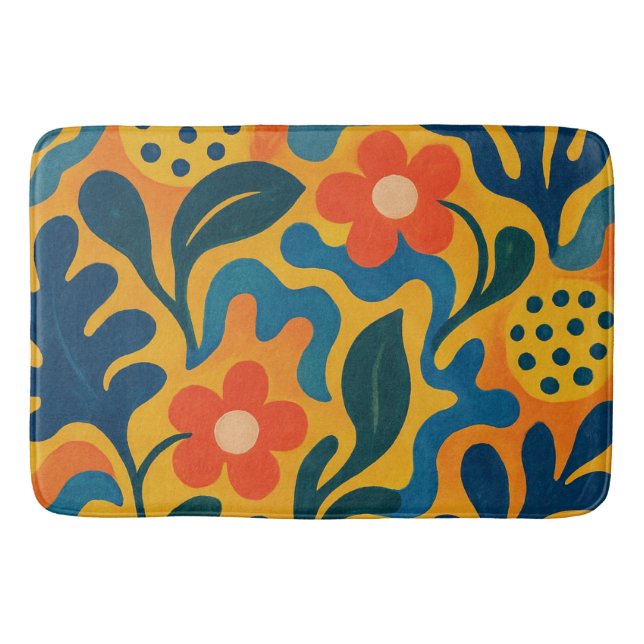 Fun Retro Garden Collage Pattern Motif Bath Mat (Front)