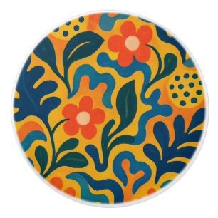Fun Retro Garden Collage Pattern Motif Ceramic Knob