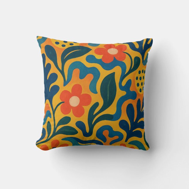 Fun Retro Garden Collage Pattern Motif Cushion (Front)