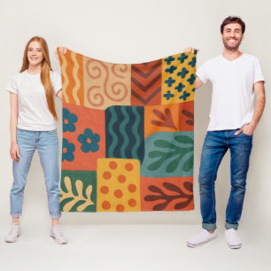 Fun Retro Garden Collage Pattern Motif Fleece Blanket