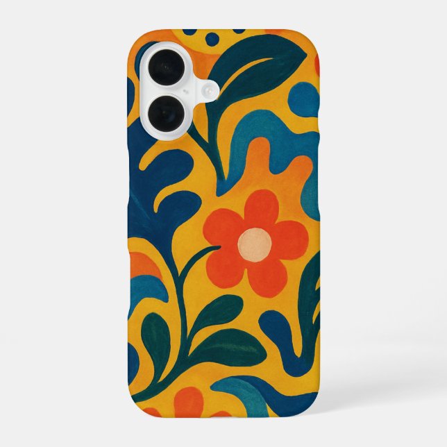 Fun Retro Garden Collage Pattern Motif iPhone 16 Case (Back)