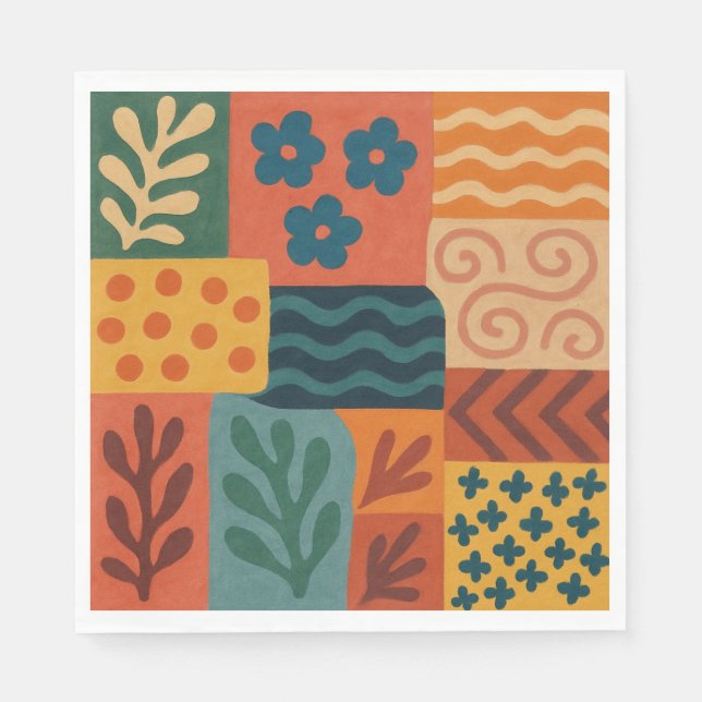 Fun Retro Garden Collage Pattern Motif Napkin (Front)