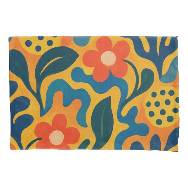 Fun Retro Garden Collage Pattern Motif Pillowcase (Front-Left)