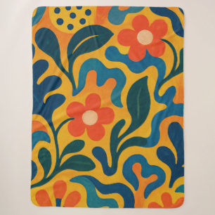 Fun Retro Garden Collage Pattern Motif Sherpa Blanket