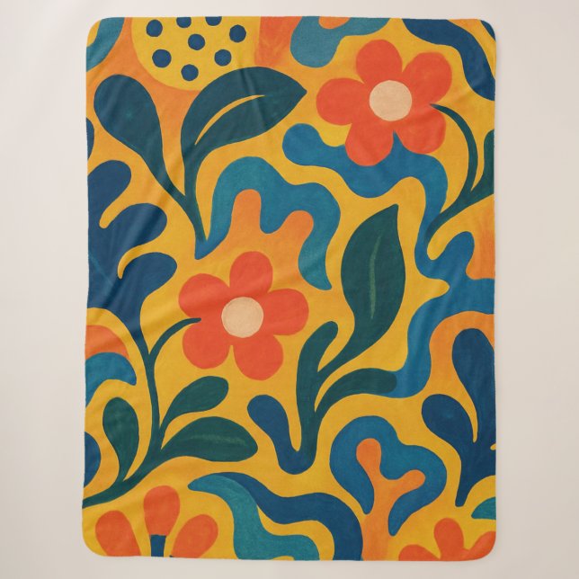 Fun Retro Garden Collage Pattern Motif Sherpa Blanket (Front)