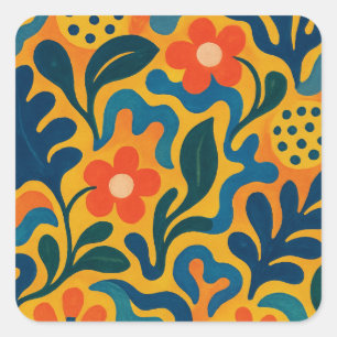 Fun Retro Garden Collage Pattern Motif Square Sticker