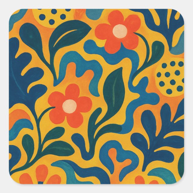Fun Retro Garden Collage Pattern Motif Square Sticker (Front)