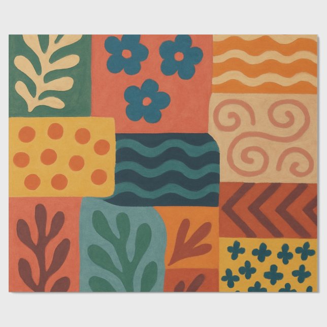 Fun Retro Garden Collage Pattern Motif Wrapping Paper (Flat)