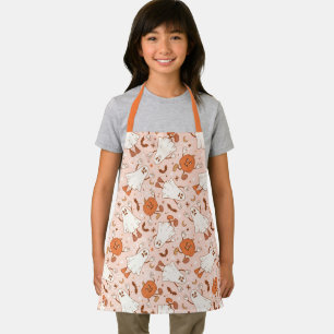 Fun Retro Ghost & Jack-O-Lantern Pattern Apron