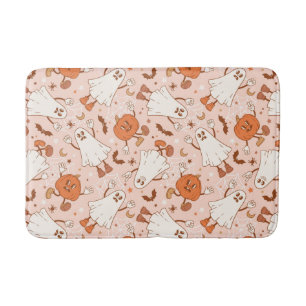 Fun Retro Ghost & Jack-O-Lantern Pattern Bath Mat
