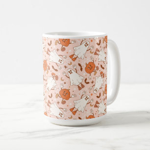 Fun Retro Ghost & Jack-O-Lantern Pattern Coffee Mug
