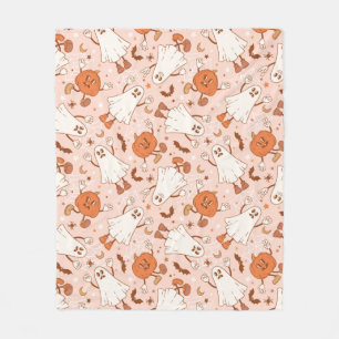 Fun Retro Ghost & Jack-O-Lantern Pattern Fleece Blanket