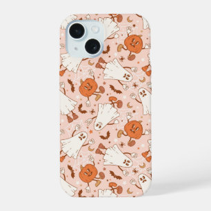 Fun Retro Ghost & Jack-O-Lantern Pattern iPhone 15 Case