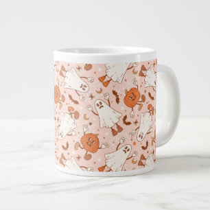 Fun Retro Ghost & Jack-O-Lantern Pattern Large Coffee Mug