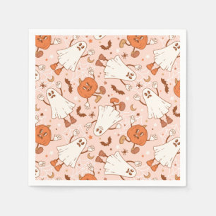 Fun Retro Ghost & Jack-O-Lantern Pattern Napkin