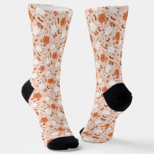 Fun Retro Ghost & Jack-O-Lantern Pattern Socks