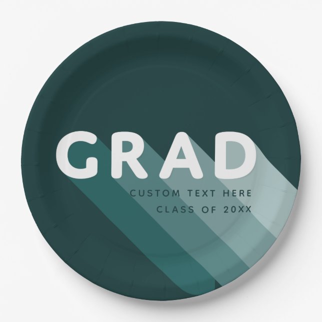 Fun Retro Green White Graduation Party Paper Plate (Front)