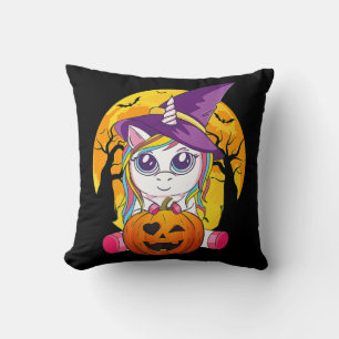 Fun Retro Halloween Gifts Cute Witchy Unicorn Girl Cushion