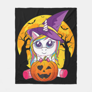 Fun Retro Halloween Gifts Cute Witchy Unicorn Girl Fleece Blanket