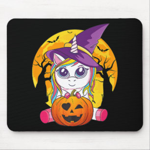 Fun Retro Halloween Gifts Cute Witchy Unicorn Girl Mouse Pad