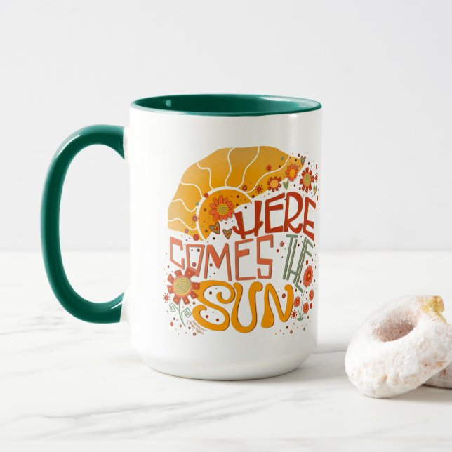 Fun Retro Here Comes the Sun Inspirivity Mug (With Donut)