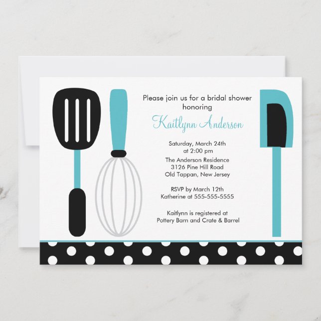 Fun Retro Kitchen Bridal Shower Invitation Blue (Front)